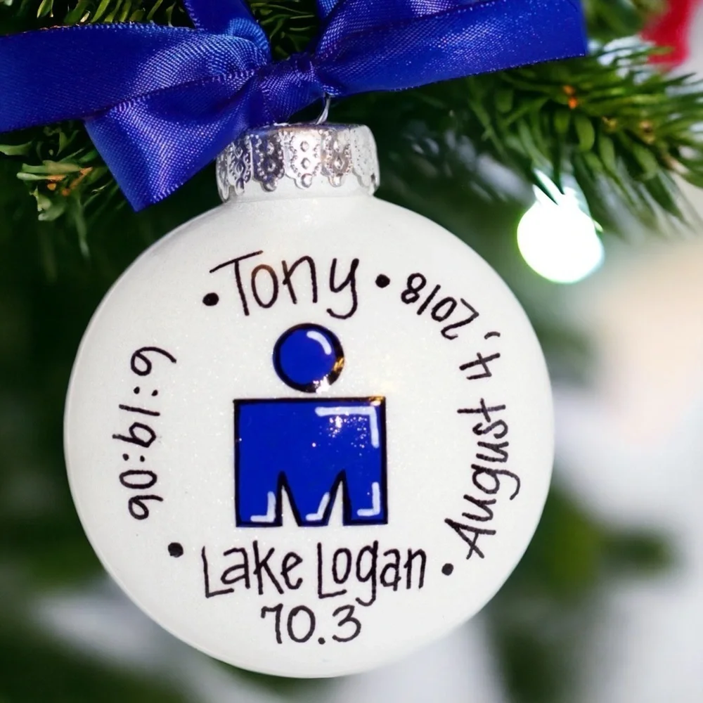 Custom Hand-Painted Triathlon Ornament - Personalized Runner Holiday Decoration